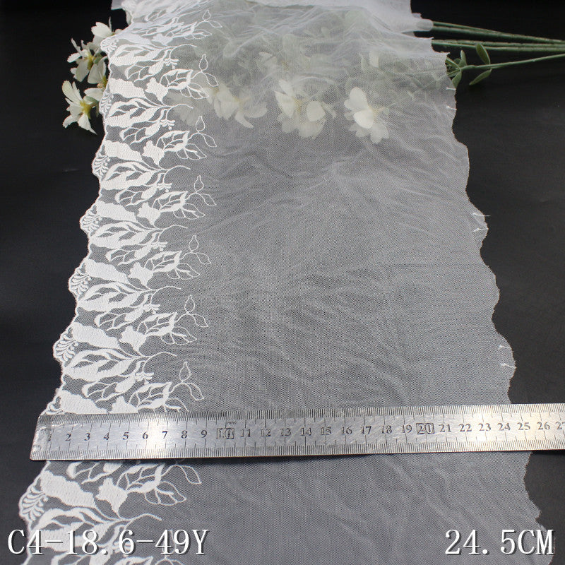 【1pack】-freedombeauty|White Mesh Ancient Style Single-Sided Flower Embroidery Lace Trim Performance Costume Curtain 24cm Lace Trim Accessories