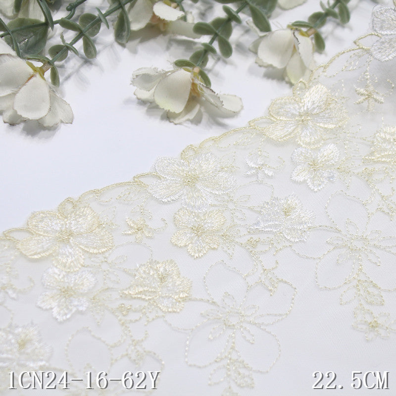 【1pack】-Freedombeauty | Beige Mesh Unilateral Antique Flower Embroidery Lace 22cm Han Chinese Clothing Lace Accessories