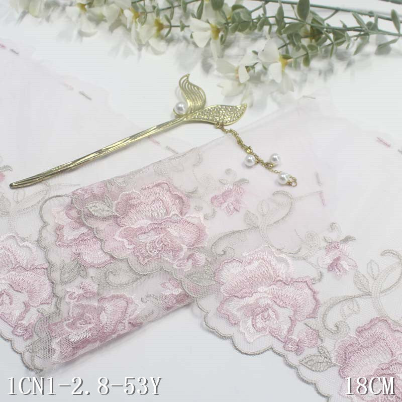 【1pack】-freedombeauty|Multicolor Mesh Single-Sided Vintage Exquisite Flower Embroidery Lace DIY Clothing Curtain Lace Trim Accessories