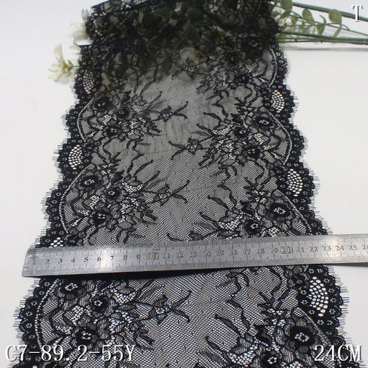 freedombeauty|Black and White Double Wave Retro Flower Lightweight Elastic Eyelash 24cm Clothing Lingerie Lace Trim DIY