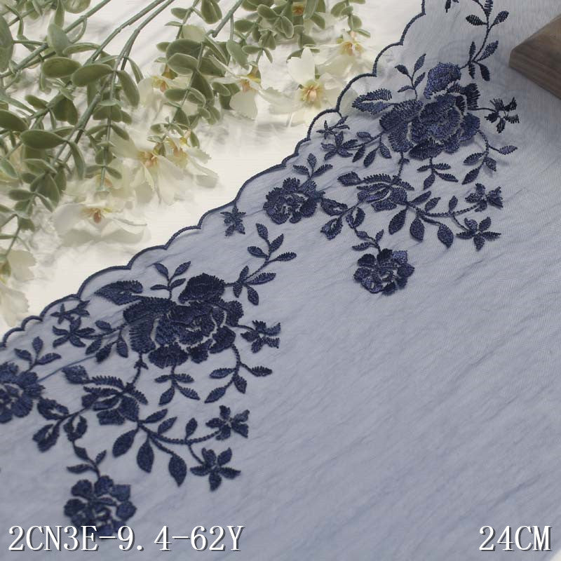 【1pack】-freedombeauty|Two Colors Lightweight Mesh Ancient Style Single Edge Flower Embroidery Lace DIY Clothing Curtain Lace Trim Accessories