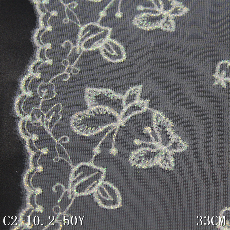 【1pack】-freedombeauty|White Mesh Double-Sided Gold Thread Butterfly Strawberry Embroidery Wide Lace Trim Clothing Home Textile Lace Trim Accessories