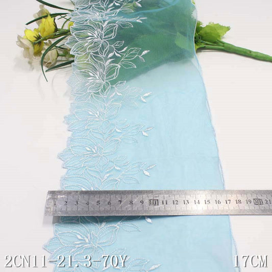 【1pack】-freedombeauty|Blue Mesh Single-Sided Polyester Flower Pattern Embroidery Trim Curtain Sofa Cushion Lace Trim Accessories