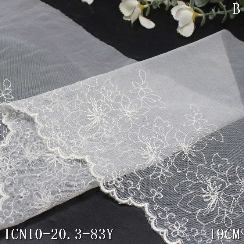 【1pack】-Freedombeauty | White Single-Side Retro Flower Light Mesh Embroidery 19cm Clothing Home Textile Lace Accessories