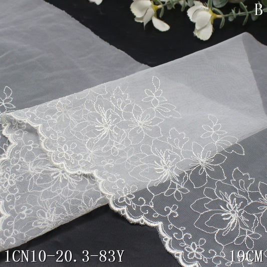【1pack】-Freedombeauty | White Single-Side Retro Flower Light Mesh Embroidery 19cm Clothing Home Textile Lace Accessories