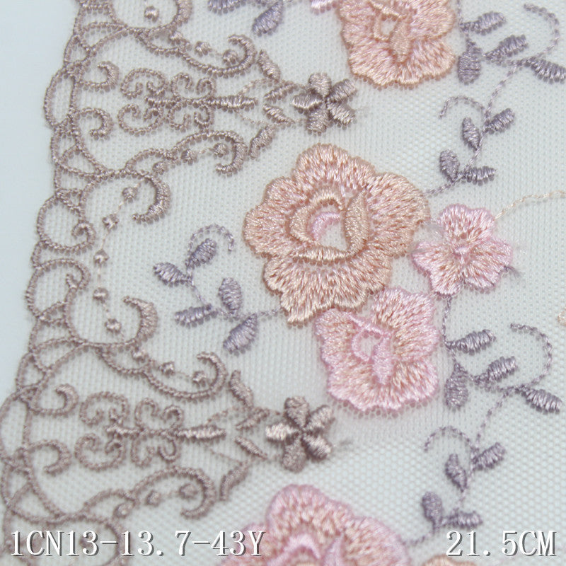 【1pack】-freedombeauty|Pink Mesh French Style Single-Sided Small Flower Embroidery Lace Trim 21cm Clothing Home Textile Lace Trim DIY Accessories