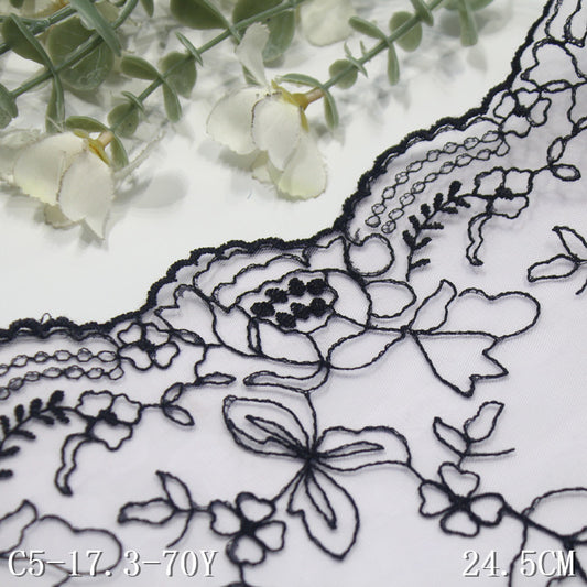 【1pack】-Freedombeauty | Blue Grenadine Bilateral French Flower Embroidery Lace 24cm Clothing Home Textile Lace Accessories DIY