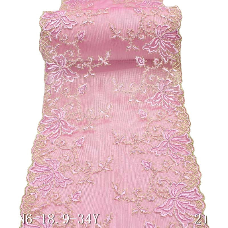 【1pack】-freedombeauty|Pink Mesh Double-Sided Polyester Flower Embroidery Trim Accessories for Curtains Sofa Cushions Decorative Edging