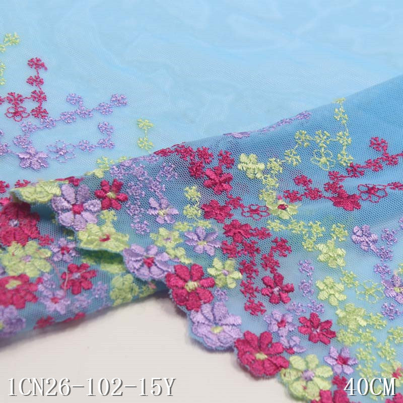 【1pack】-freedombeauty|Two-tone Double-sided Fresh Small Floral Elastic Embroidery Wide Lace Trim Clothing Lingerie Lace Trim DIY Accessories
