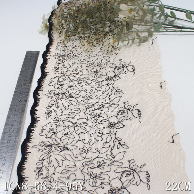 【1pack】-freedombeauty|Multicolor Single-Sided Half-Width Ancient Style Flower Embroidery Lace 22cm Clothing Home Textile Lace Trim DIY