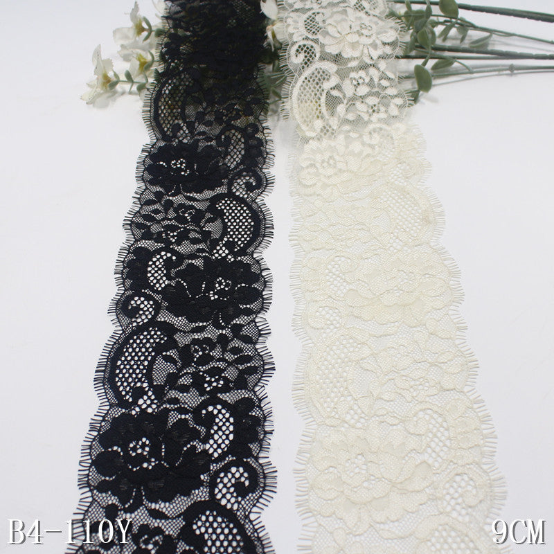 freedombeauty|Black and White Asymmetrical Retro Flower Non-Elastic Eyelash Lace 9cm Clothing Accessories Lace Trim Material