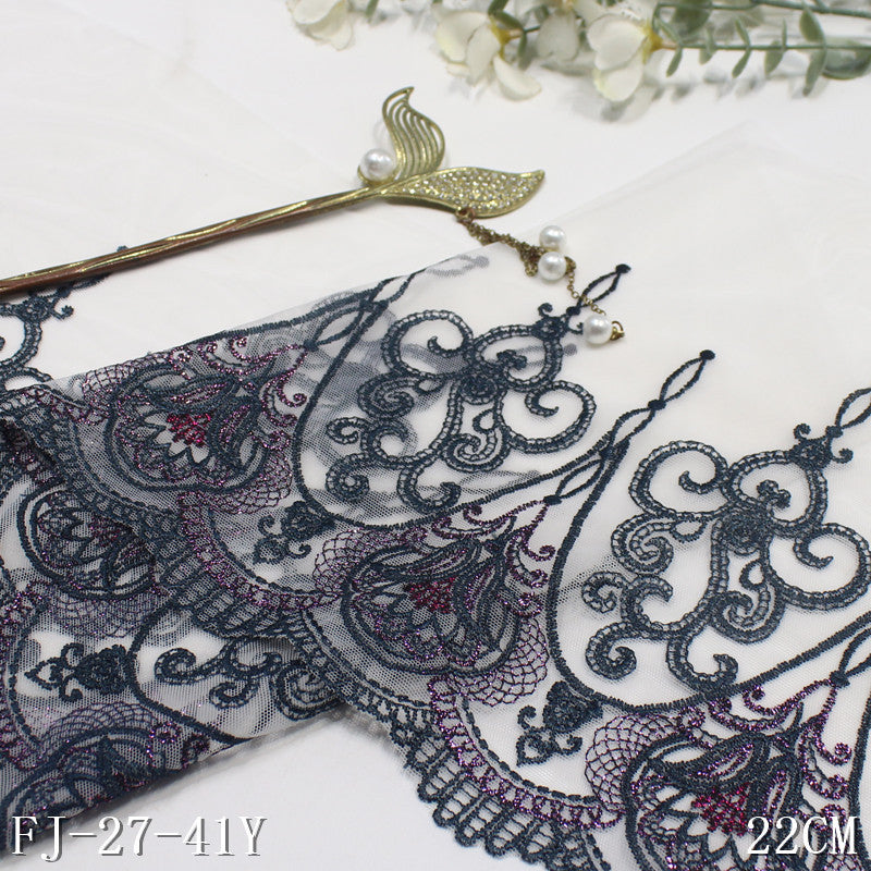 【1pack】-Freedombeauty | White Mesh Two-Tone Gold and Silver Silk Classical Pattern Embroidery Lace Curtain Sofa Cushion Lace Accessories