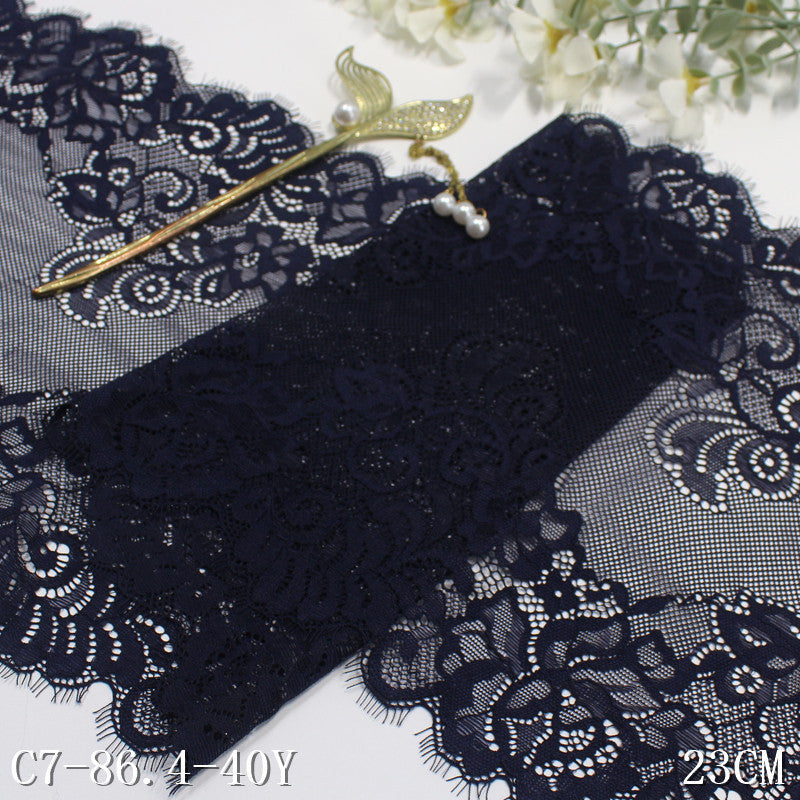 freedombeauty|Blue Soft Double-Sided Wavy Asymmetrical Elastic Eyelash Lace Trim for Lingerie and Curtain Lace Accessories