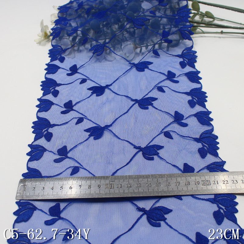 【1pack】-freedombeauty|Blue Diamond Mesh Double-Sided Flower Mesh Embroidery 18cm Curtain Sofa Cushion Lace Trim DIY