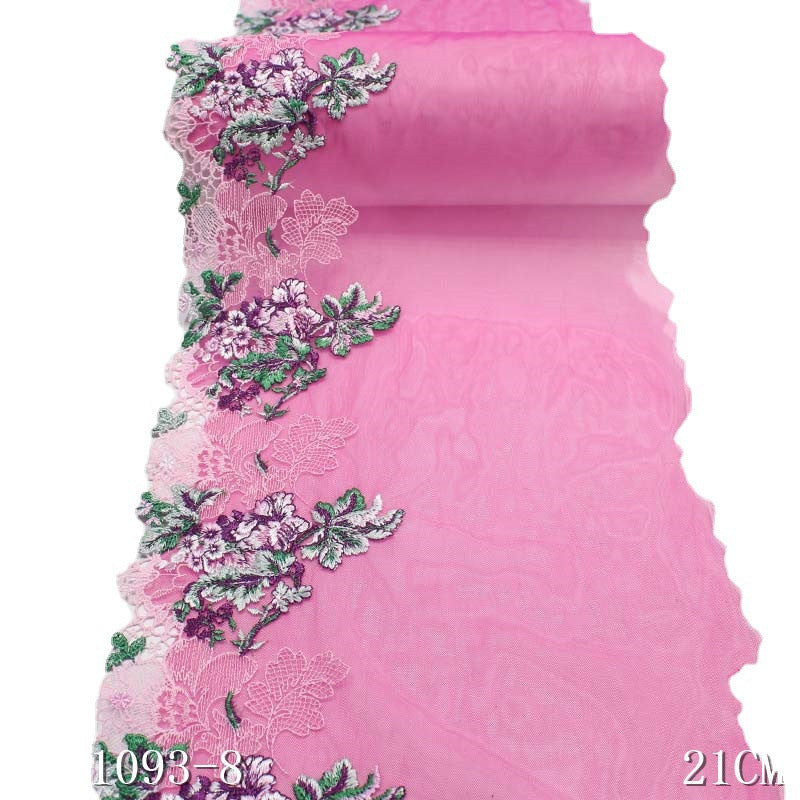 【1pack】-Freedombeauty | Pink Four-Corner Mesh Polyester Thread Exquisite Flower Embroidery Lace Accessories Curtain Sofa Cushion Lace