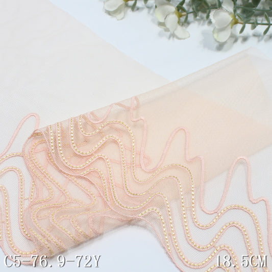 【1pack】-freedombeauty|Beige Mesh Single Edge Water Ripple Embroidery Lace Trim 18cm Clothing Home Textile Lace Trim DIY