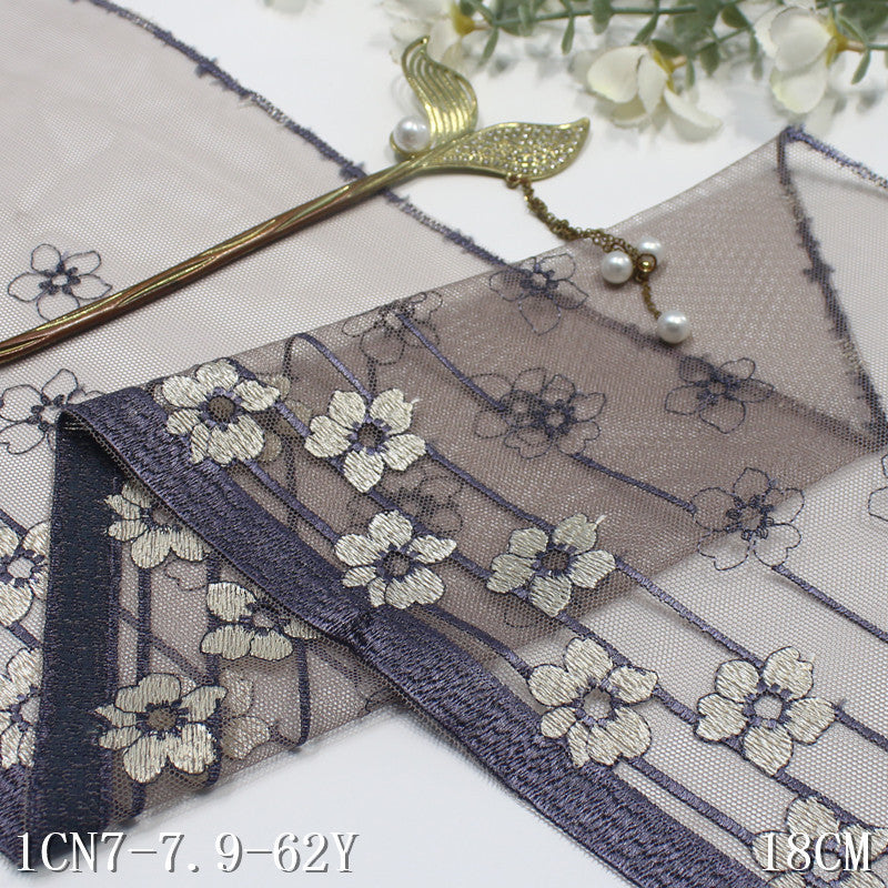 【1pack】-freedombeauty|Straight Edge Single Wave Fresh Flower Mesh Embroidery Trim Curtain Sofa Cushion Lace Trim DIY