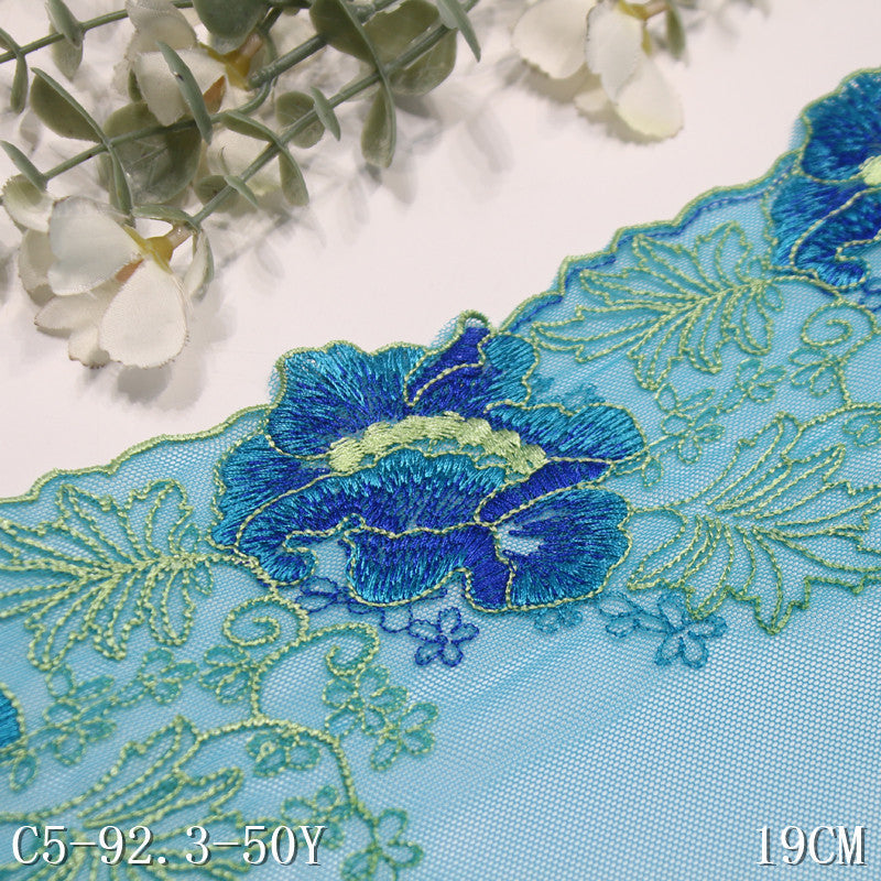 【1pack】-freedombeauty|Purple Mesh Single-Sided Vintage Flower Embroidery Lace 19cm Clothing Home Textile Lace Trim DIY