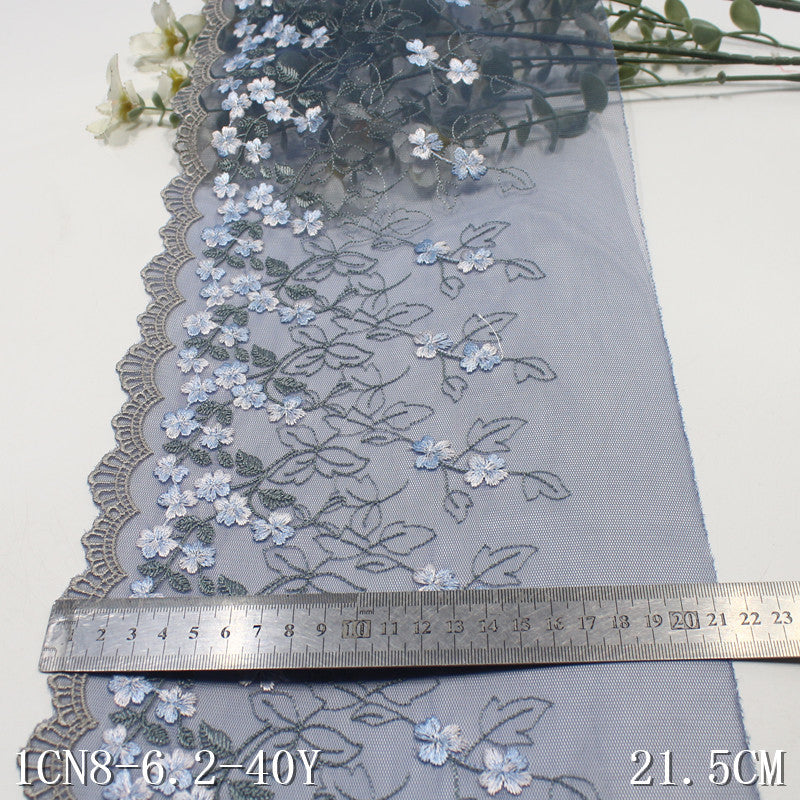 【1pack】-freedombeauty|Blue Mesh Single Side French Small Flower Embroidery Lace 17cm Clothing Home Textile Lace Trim DIY
