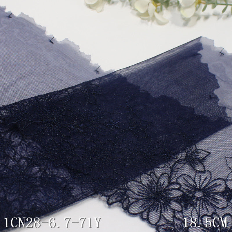 【1pack】-freedombeauty|Deep Navy Blue Mesh Single-Sided Ancient Style Flower Embroidery Trim Curtain Sofa Cushion Lace Trim DIY Accessories