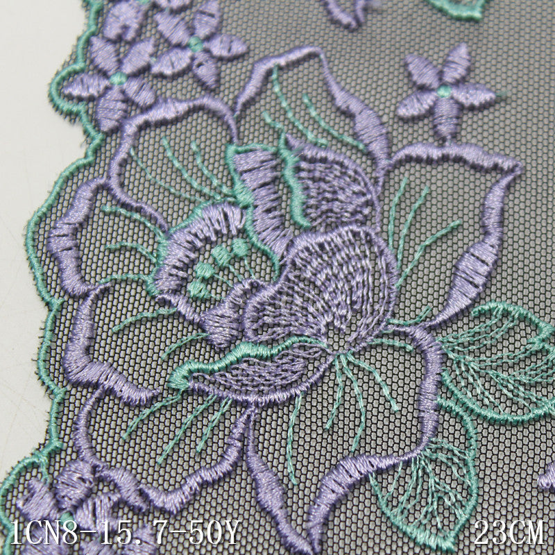 【1pack】-freedombeauty|Black Mesh Single Edge Vintage Flower Embroidery Lace 23cm Clothing Home Textile Lace Trim DIY