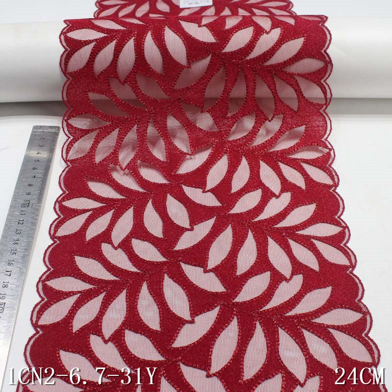 【1pack】-freedombeauty|Red Mesh Polyester Thread Gold Thread Leaf Embroidery Trim Accessories Curtain Festive Sofa Cushion Trim
