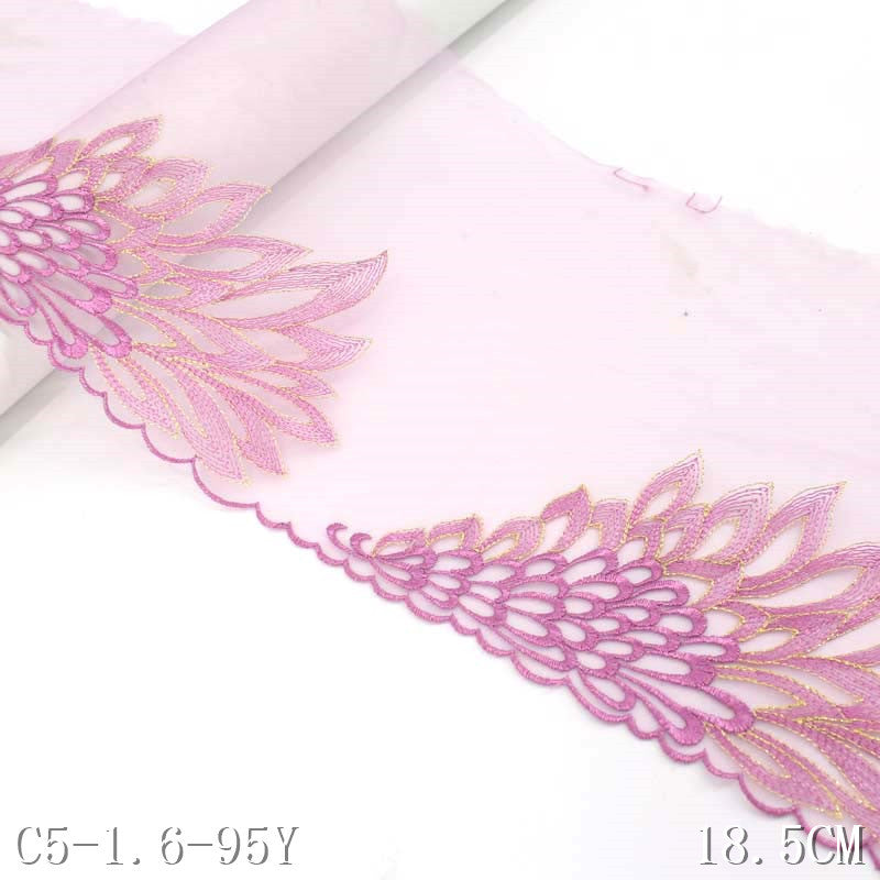 【1pack】-freedombeauty|Phoenix Single-Sided Three-Dimensional Embroidery with Gold Thread Transparent Mesh Embroidery Performance Costume Accessories Embroidery Lace