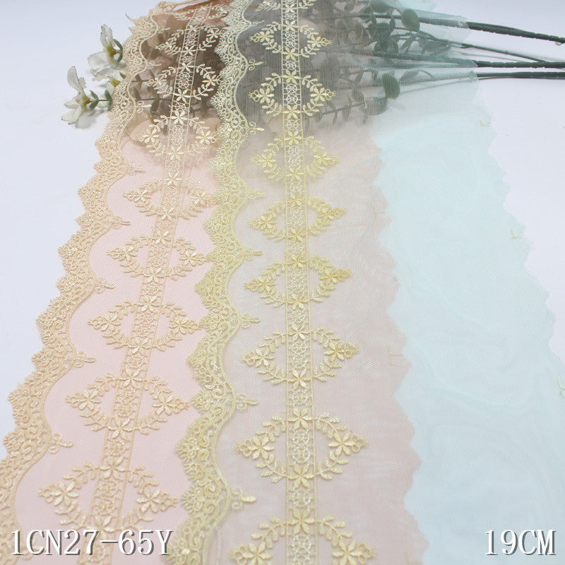 【1pack】-Freedombeauty | Unilateral French Exquisite Garland Mesh Embroidery Lace 19cm Curtain Sofa Cushion Lace Accessories