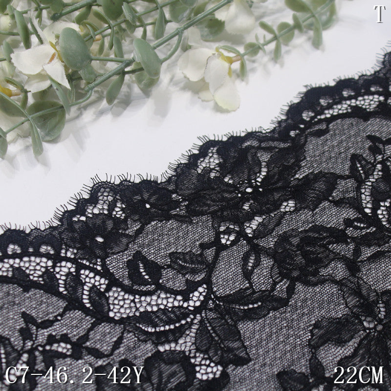 freedombeauty|Black Double-Sided Retro Floral Lightweight Elastic Eyelash 22cm Clothing Home Textile Lace Trim DIY
