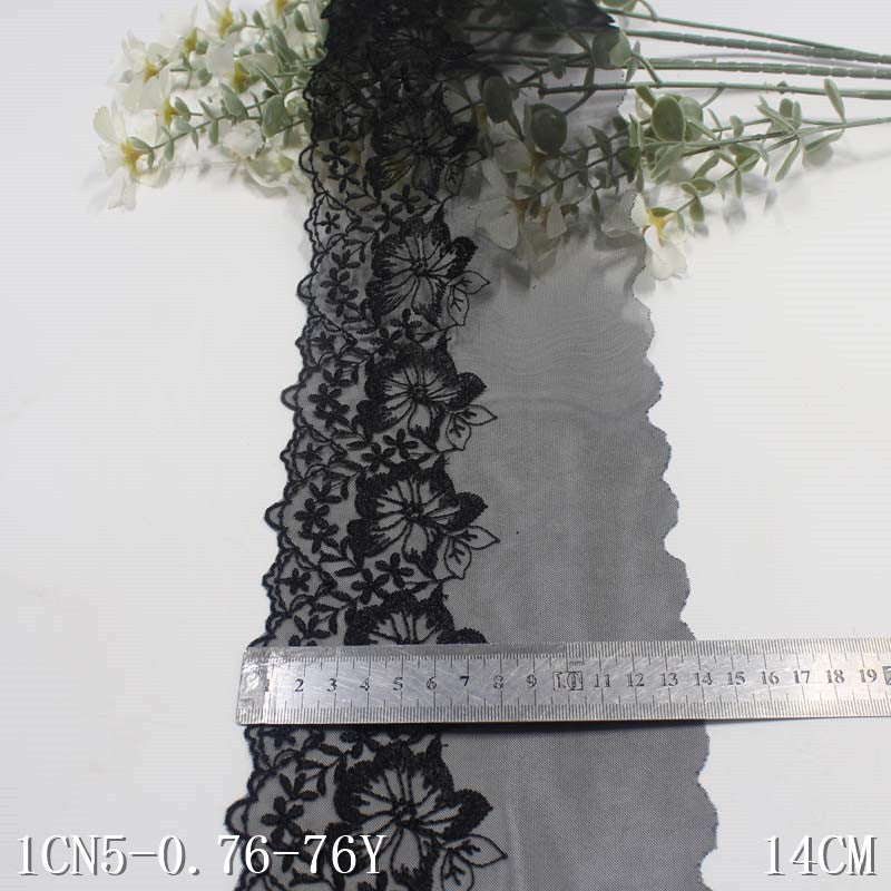 【1pack】-freedombeauty|Black Mesh Single-Sided Polyester Thread Flower Embroidery Trim Clothing Curtain Sofa Cushion Lace Trim Accessories