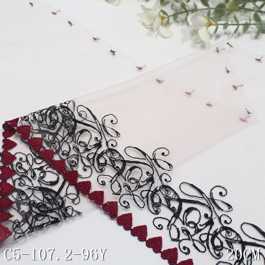 【1pack】-Freedombeauty | Pink Mesh Unilateral Love French Pattern Embroidered Lace Curtain Sofa Cushion Lace Accessories