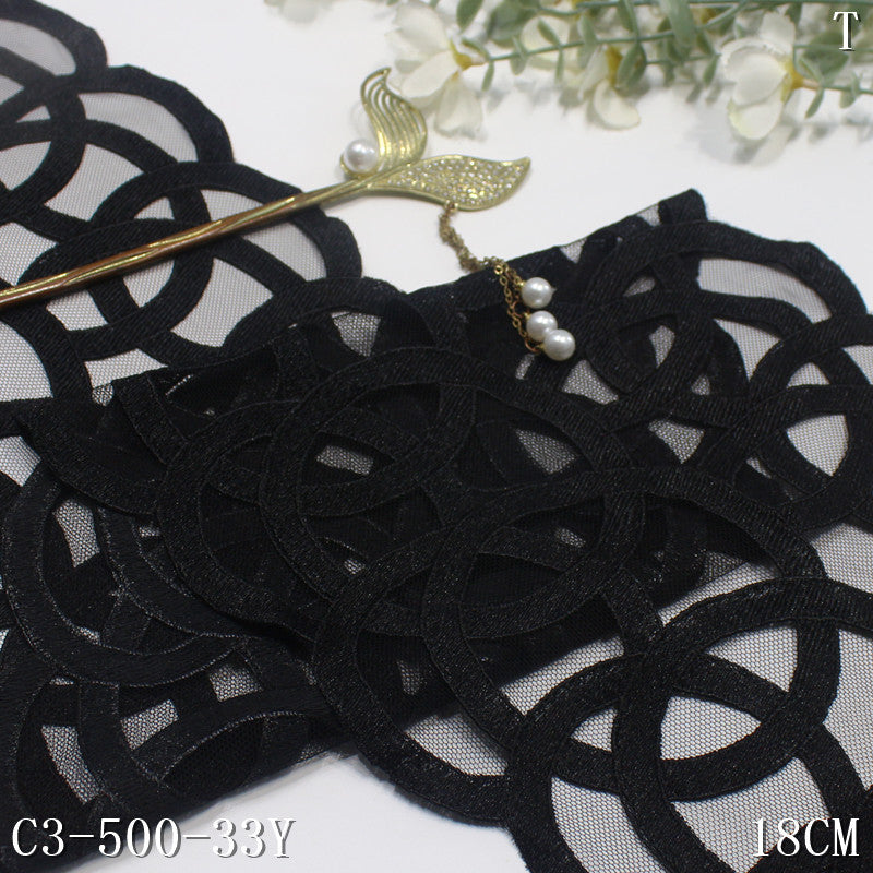 【1pack】-freedombeauty|Multicolor Mesh Vintage Interwoven Circle Embroidery Lace Trim 18cm Curtain Sofa Cushion Lace Trim Accessories