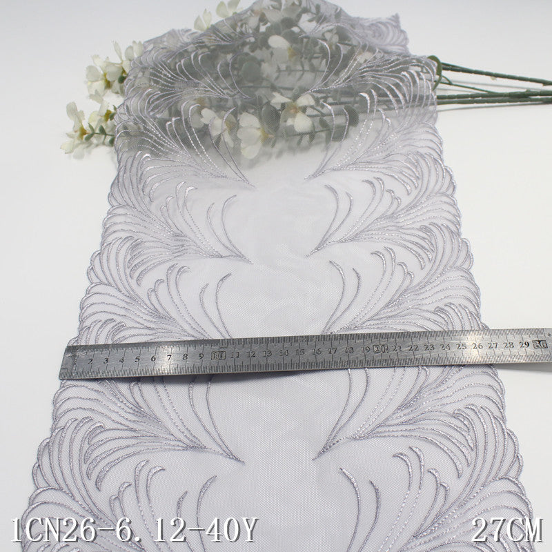 【1pack】-freedombeauty|Blue Double-Sided Pastoral Style Rice Spike Mesh Embroidery Trim Clothing Home Textile 27cm Lace Trim Accessories