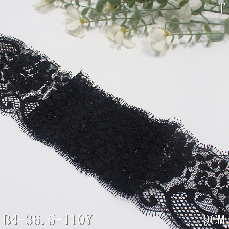 freedombeauty|Black and White Asymmetrical Retro Flower Non-Elastic Eyelash Lace 9cm Clothing Accessories Lace Trim Material