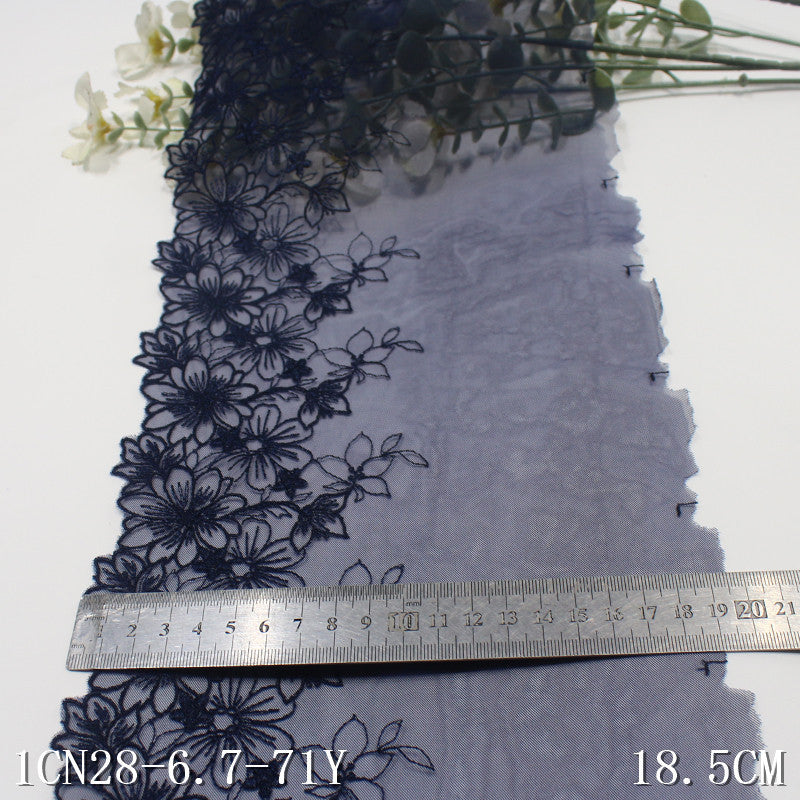 【1pack】-freedombeauty|Deep Navy Blue Mesh Single-Sided Ancient Style Flower Embroidery Trim Curtain Sofa Cushion Lace Trim DIY Accessories