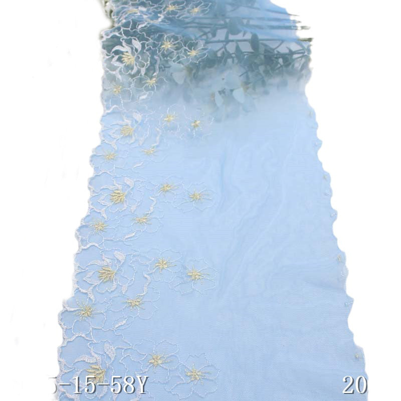 【1pack】-freedombeauty|Blue Mesh Single Side Simple Polyester Thread Flower Embroidery Trim DIY Curtain Clothing Lace Trim Accessories