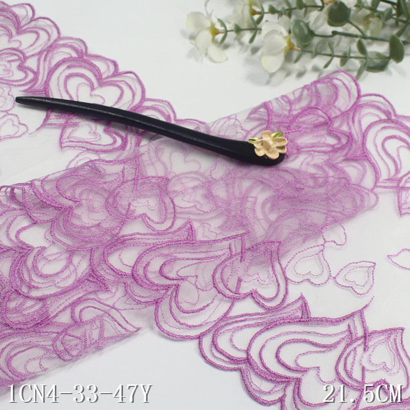 【1pack】-freedombeauty|Pink Mesh Double-Sided Heart Embroidery Lace Trim Curtain Sofa Cushion 21cm Lace Trim DIY Accessories