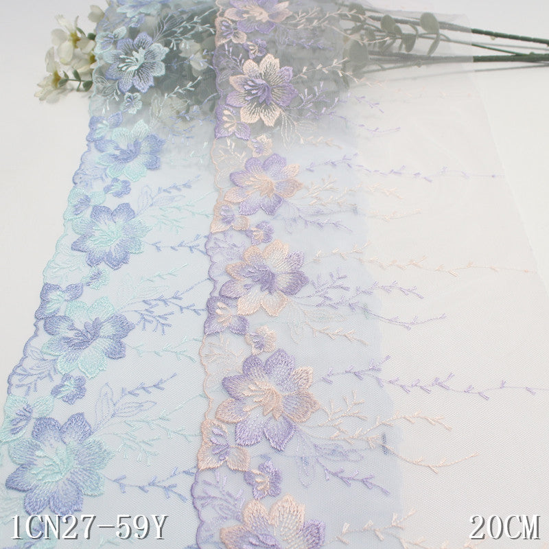 【1pack】-freedombeauty|Two-tone Single-sided Vintage Floral Mesh Embroidery Trim 20cm Curtain Sofa Cushion Lace Trim Accessories