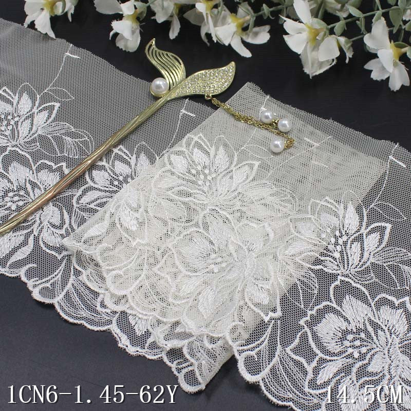 【1pack】-freedombeauty|Multicolor Mesh Ancient Style Single-Sided Polyester Flower Embroidery Lace DIY Clothing Curtain Lace Trim Accessories