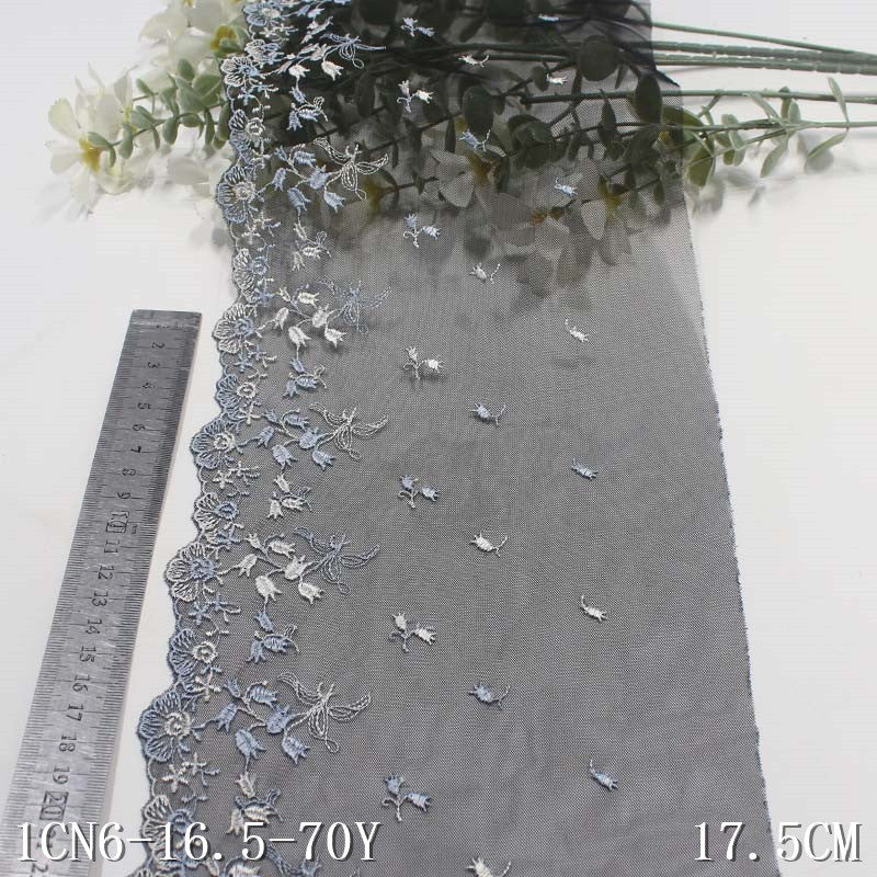 【1pack】-freedombeauty|Black Mesh Single Edge Color Block Small Flower Embroidery Lace DIY Home Textile Curtain Clothing Lace Trim Accessories