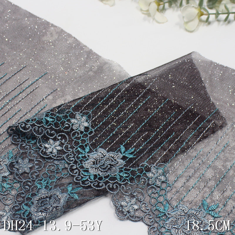 【1pack】-freedombeauty|Shiny Gray Mesh Single Wave Retro Tassel Pattern Embroidery Lace Trim Clothing Curtain Fabric Lace Accessories