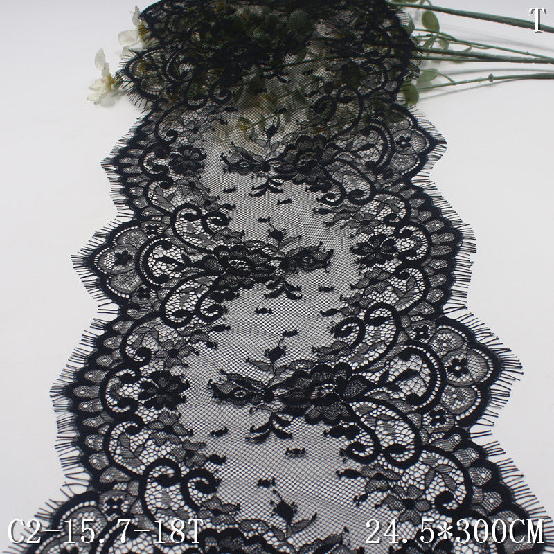 freedombeauty|Black Double-Sided Asymmetrical French Pattern Non-Elastic Eyelash 24cm Clothing Home Textile Lace Trim Accessories