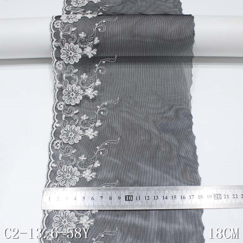 【1pack】-freedombeauty|Black Embroidered Lace White Flower Single Wave Hexagonal Mesh Base Cheongsam Bra Accessories Mesh Lace