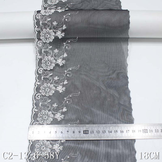 【1pack】-freedombeauty|Black Embroidered Lace White Flower Single Wave Hexagonal Mesh Base Cheongsam Bra Accessories Mesh Lace