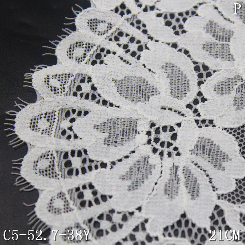 freedombeauty|White Romantic French Style Double Wave Full Floral Elastic Eyelash Lace Soft 21CM Lace Trim