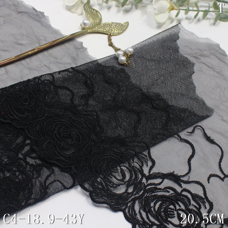 【1pack】-freedombeauty|Black and White Single-Sided Retro Rose Mesh Embroidery Lace 20cm Clothing Home Textile Lace Trim DIY