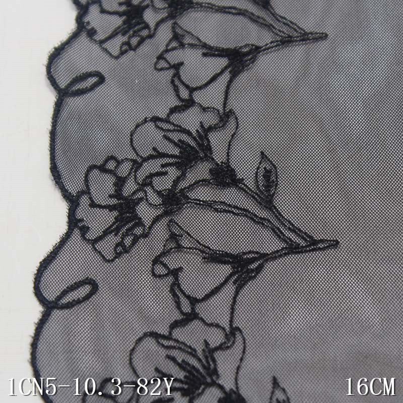 【1pack】-freedombeauty|Black Mesh Single-Sided Vintage Flower Pattern Embroidery Trim for DIY Curtain Accessories