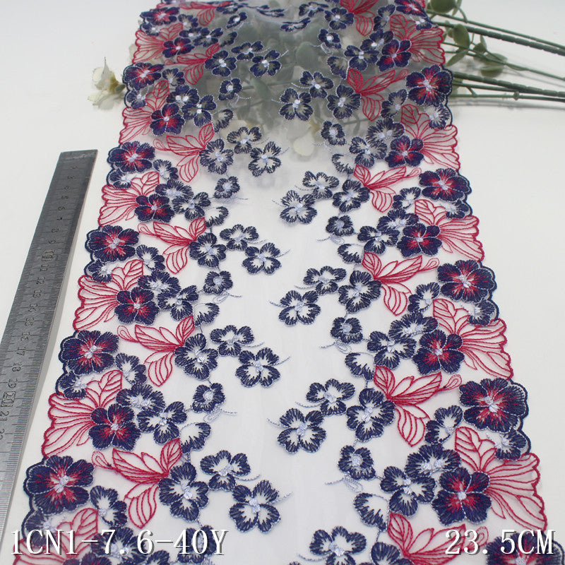 【1pack】-Freedombeauty | Multicolor Mesh Bilateral Vintage Flower Embroidery Lace 18cm Curtain Sofa Cushion Lace Accessories