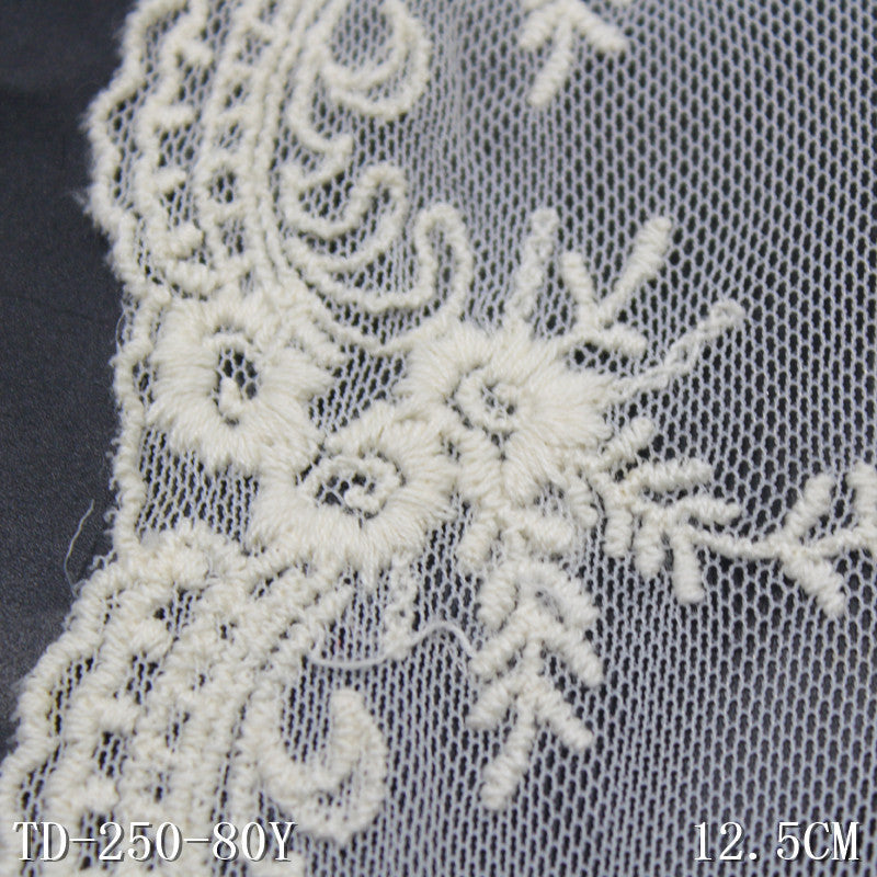 【1pack】-freedombeauty|Beige Single-Sided French Pattern Cotton Embroidery Trim 12cm Curtain Sofa Cushion Lace Trim Accessories