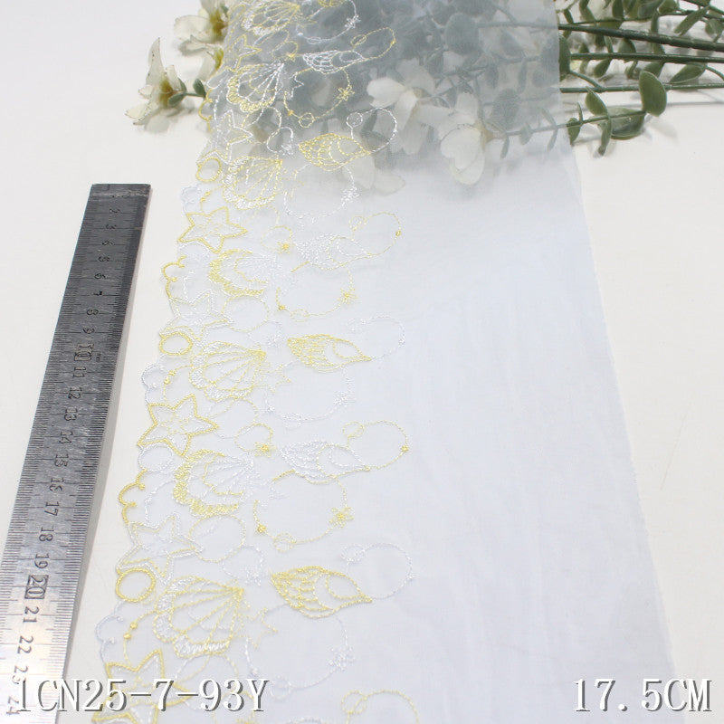 【1pack】-freedombeauty|Multicolor Mesh Shell Starfish Theme Lightweight Embroidered Lace Trim for Clothing and Home Textile DIY Accessories